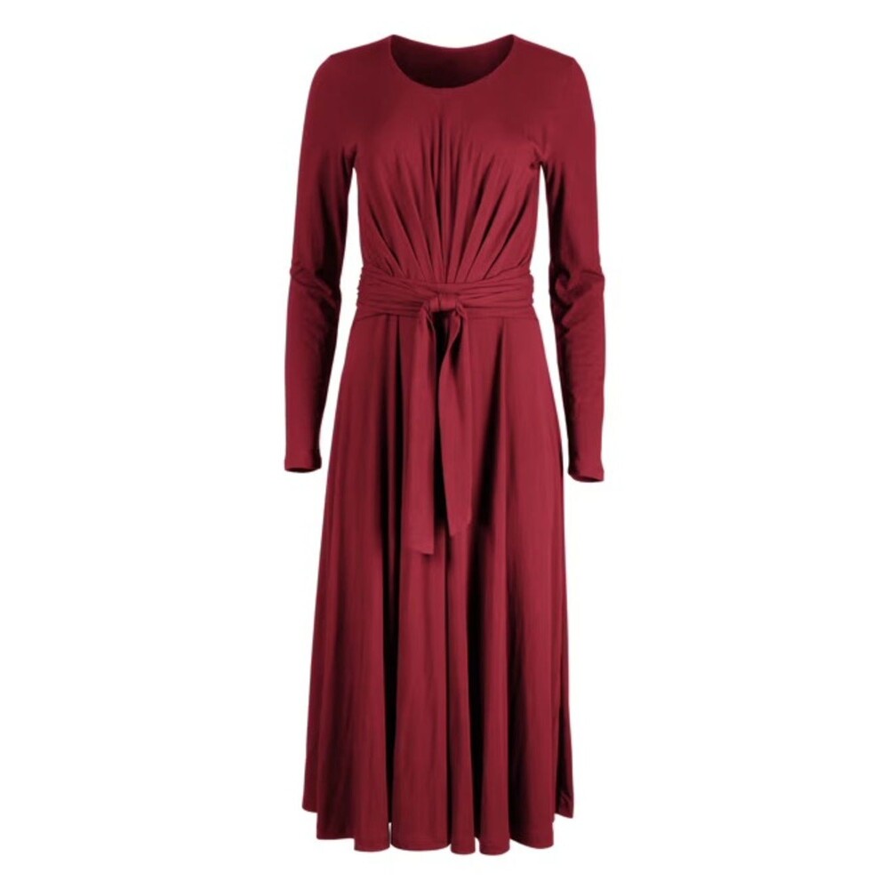 Peruvian Connection Red Cotton Modal Travel Celeste Wrap Midi Dress Medium